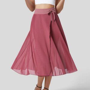 HALARA High Waisted Drawstring Contrast Mesh 2-in-1 Side Pocket Flowy Midi Flare